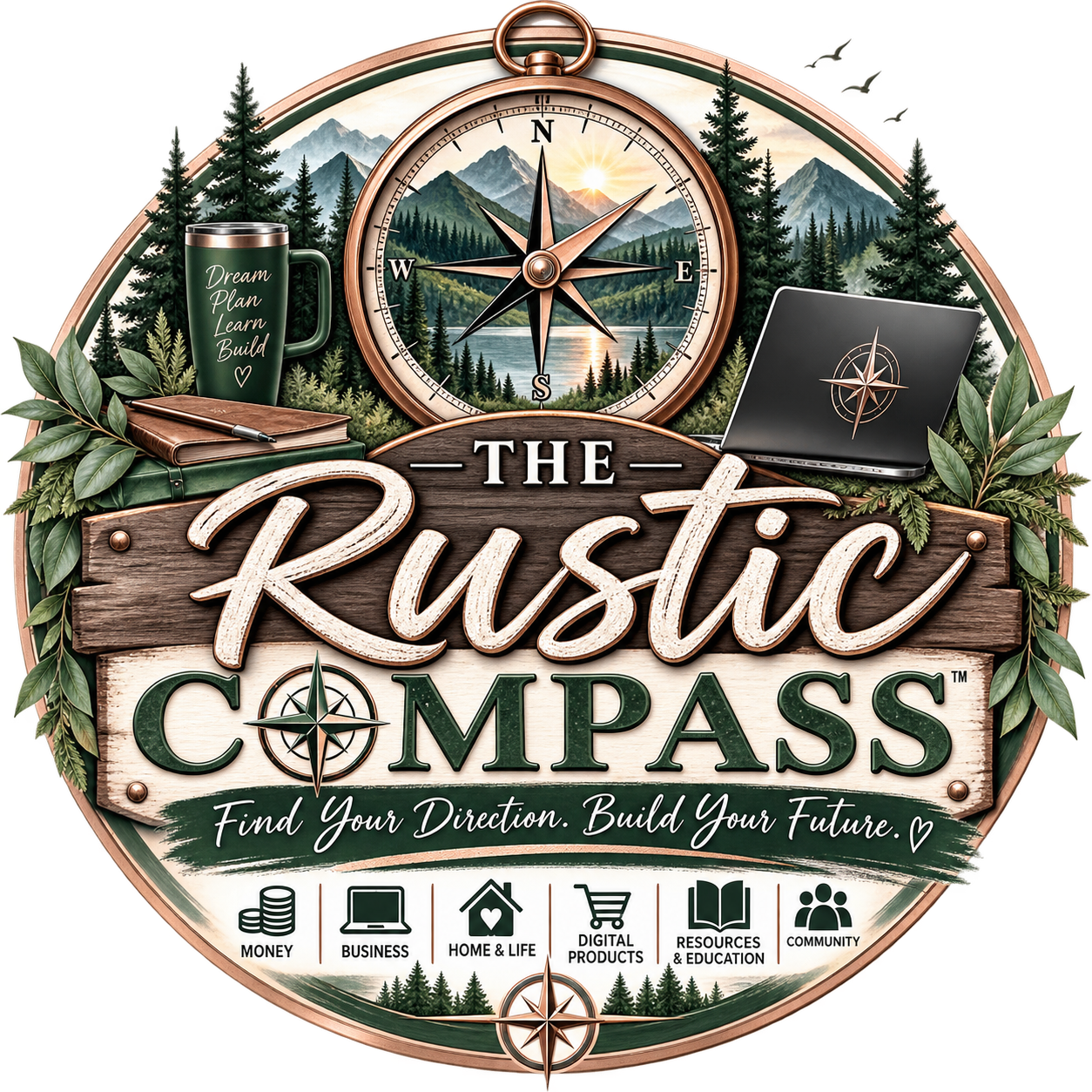 The Rustic Compass badge logo